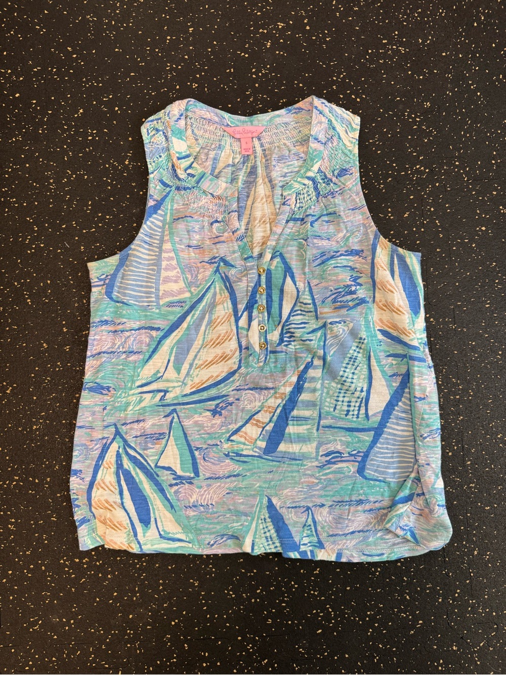 Lilly Pulitzer Sailboat Print Sleeveless Tank Top in Aqua & Blue